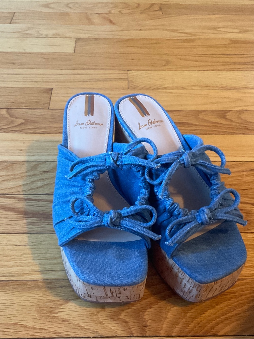 Sam Edelman Denim Blue Bow-Tie Platform Slides